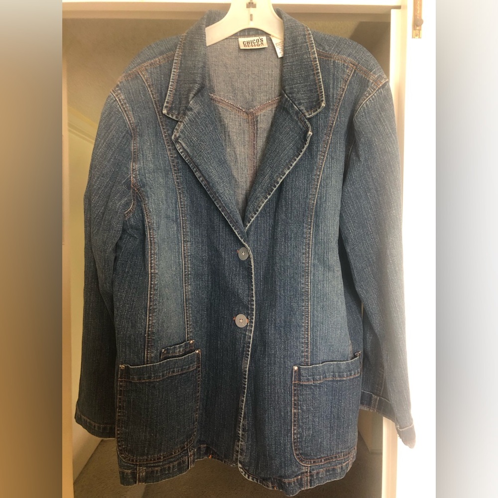 Chico's Blue Jean Jacket with Button Detail